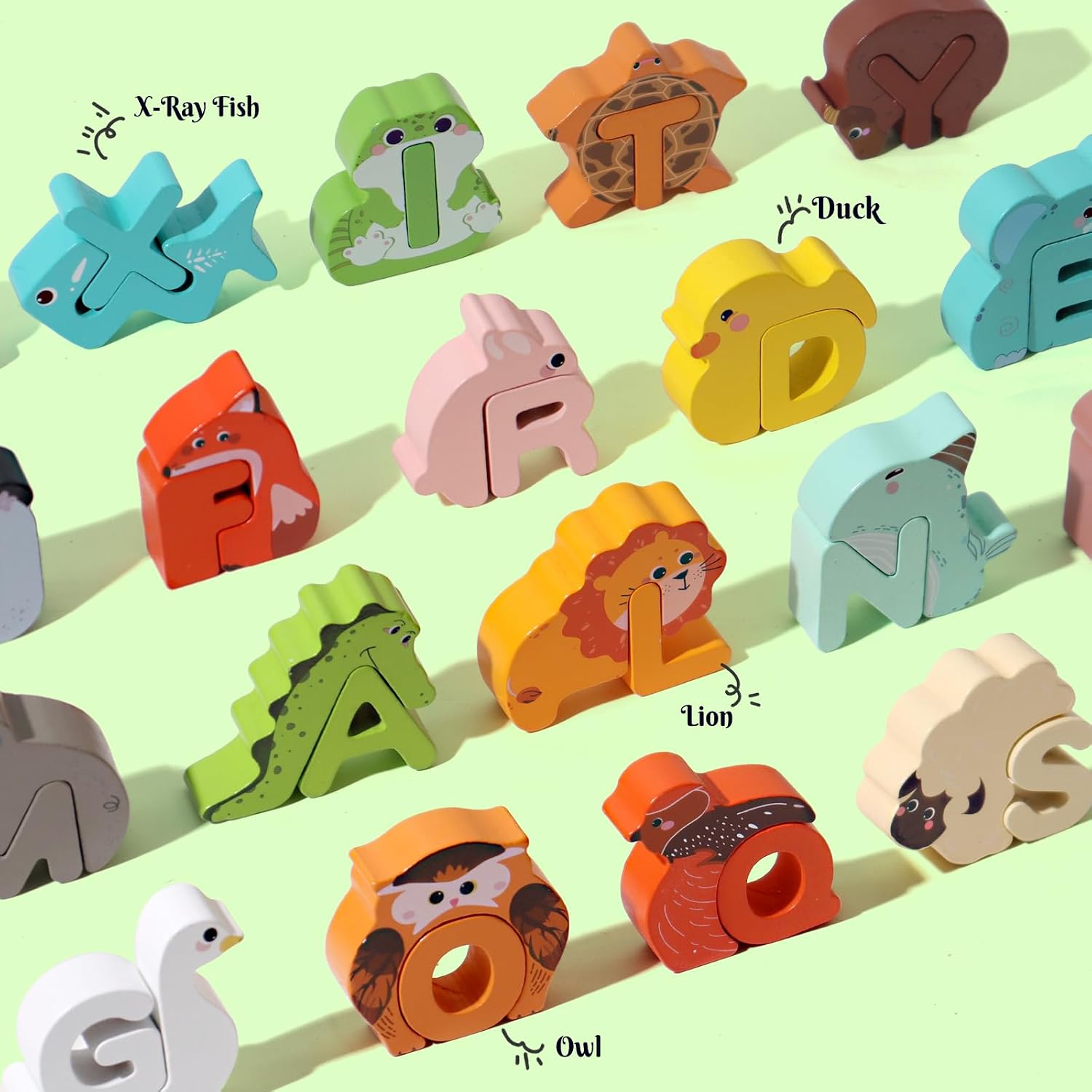 Detalle de Wooden Alphabet Animal Peg Puzzles 52-piece 🧩