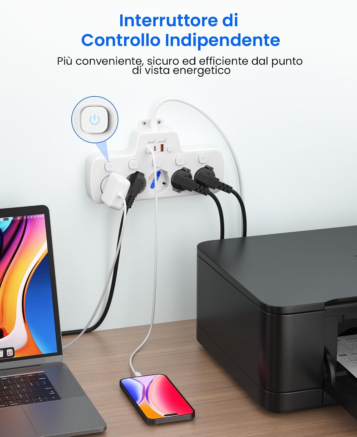 Detalle 2 de Ciabatta multipresa 5 posti con USB 1,5 m