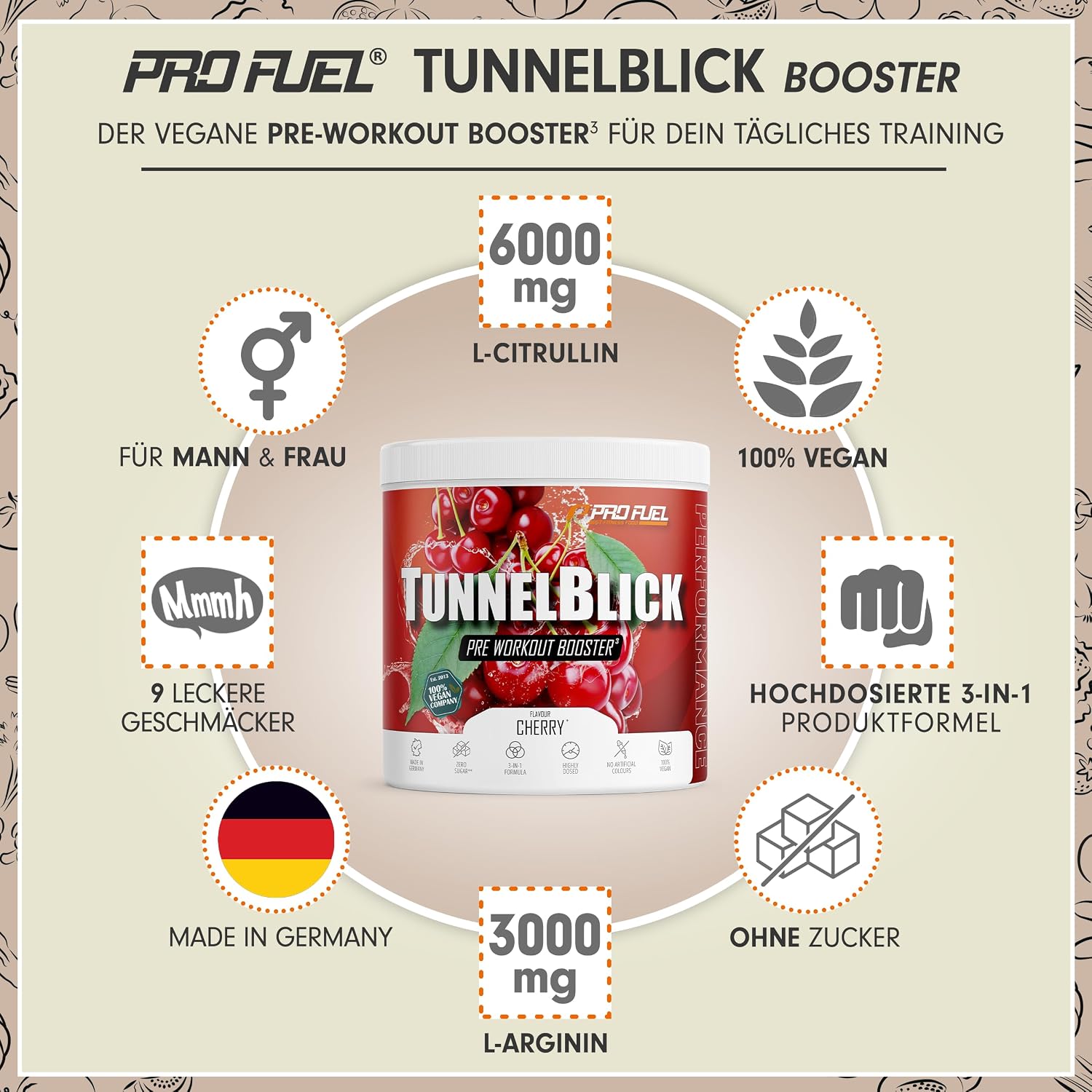 Thumbnail 1 de Pre-Workout-Booster³ KIRSCHE 440g - unglaublich lecker - TUNNELBLICK Trainingsbooster³ mit Citrullin, Arginin, Taurin, Koffein, Guarana und Magnesium - optimal hochdosiert - 100% vegan
Pre-Workout-Booster³ KIRSCHE 440g - unglaubli…