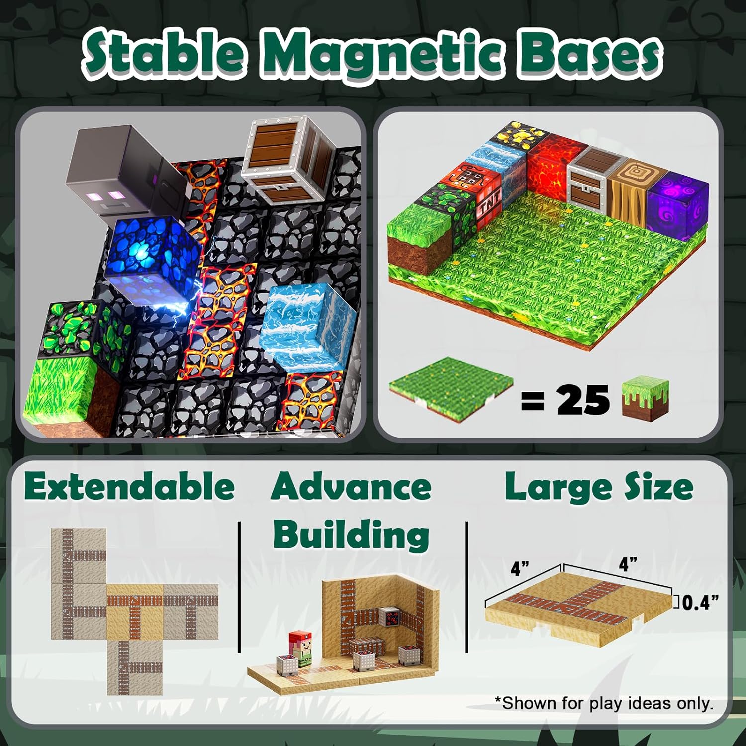 Detalle de ToyUnited 4-in-1 Magnetic Blocks: 200-Piece Magnetic Building Set with 24 Light-Up Blocks and 8 Base Plates