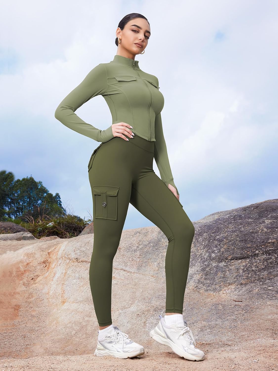Detalle de YEOREO CoreFlex Sport Leggings Damen mit Taschen – High Waist, nahtloses Push-up, blickdicht