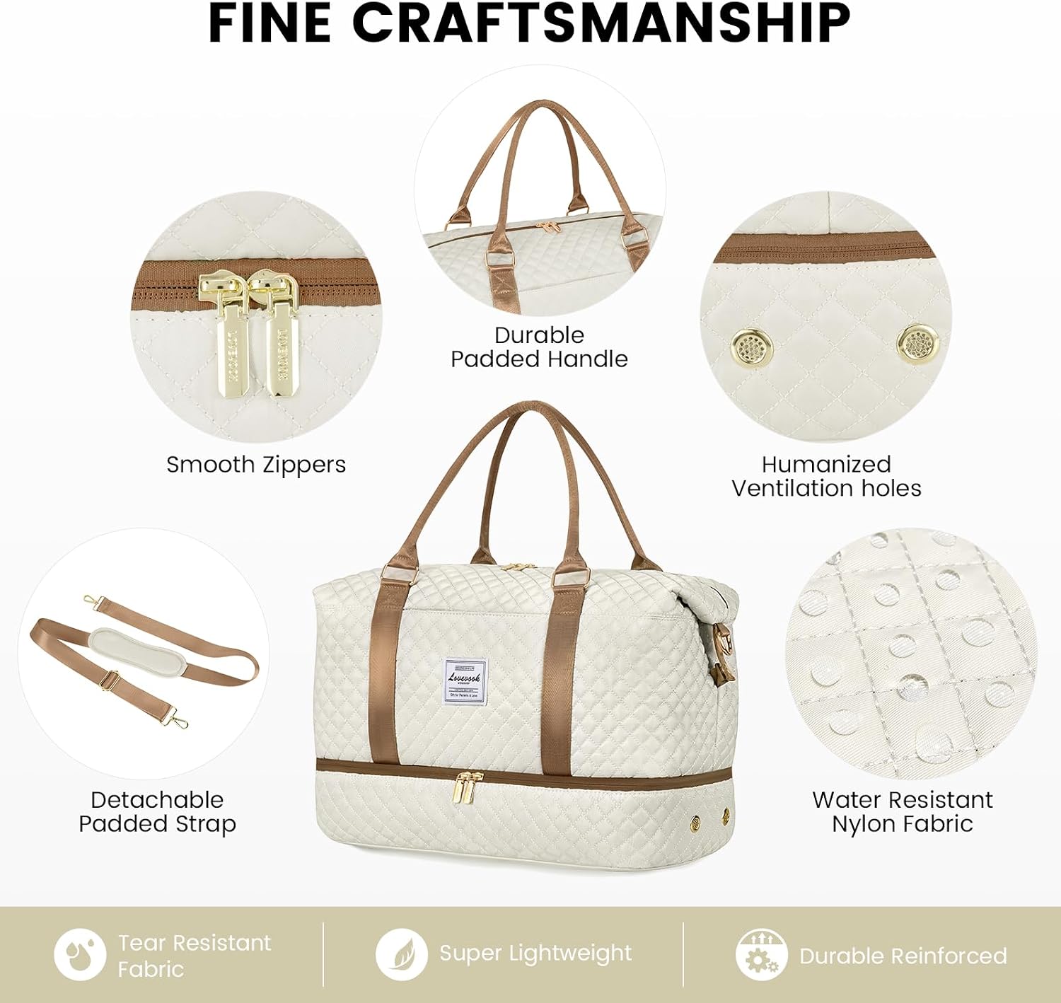 Detalle de LOVEVOOK borsa da viaggio donna/duffel grande con organizer, scomparto scarpe e lavaggio separato
