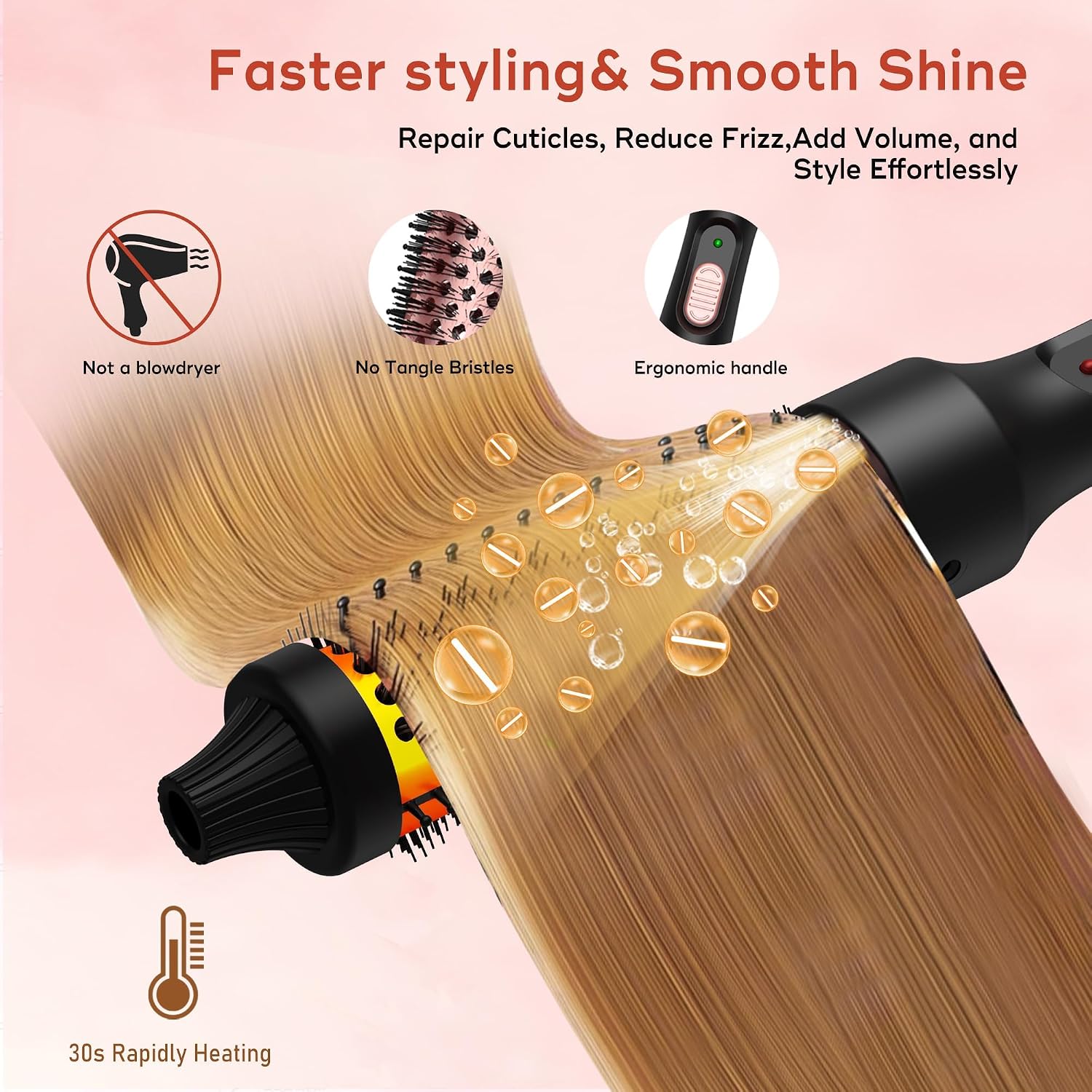 Detalle de UKLISS Thermal Brush 32mm Heated Round Brush – 3-in-1 100–240V for Volume, Smoother Hair & Loose Curls