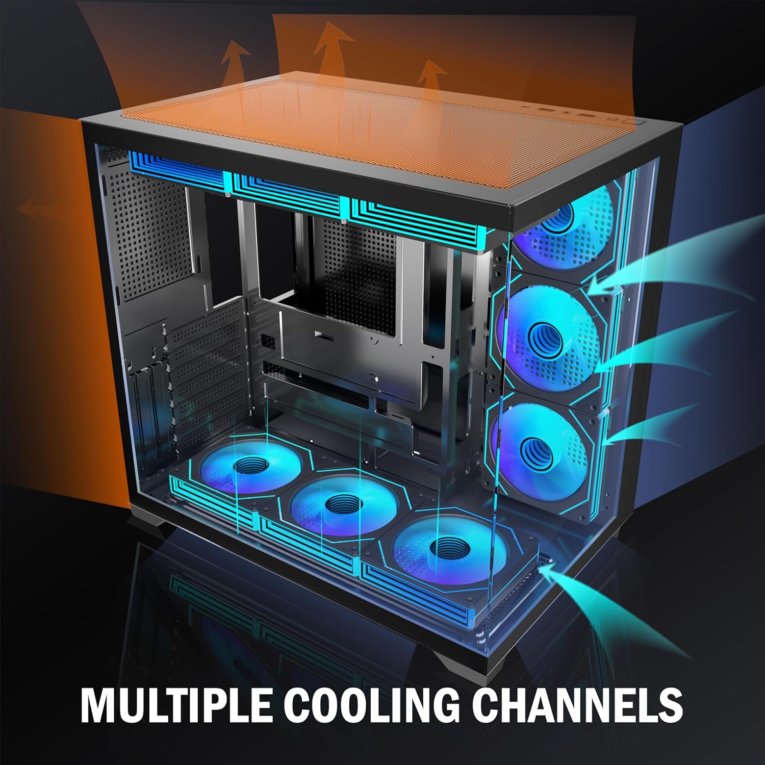 Detalle 2 de ANSAITE PC Case K9 with 9 PWM ARGB Pre-Installed Fans, Mid-Tower Tempered Glass (Type-C, 360mm/420mm Radiator Support)