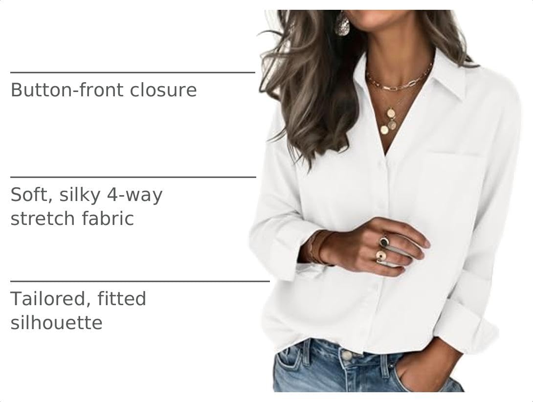 Detalle de Zeagoo Women's Long Sleeve Button-Down Blouse, Breathable 4-Way Stretch