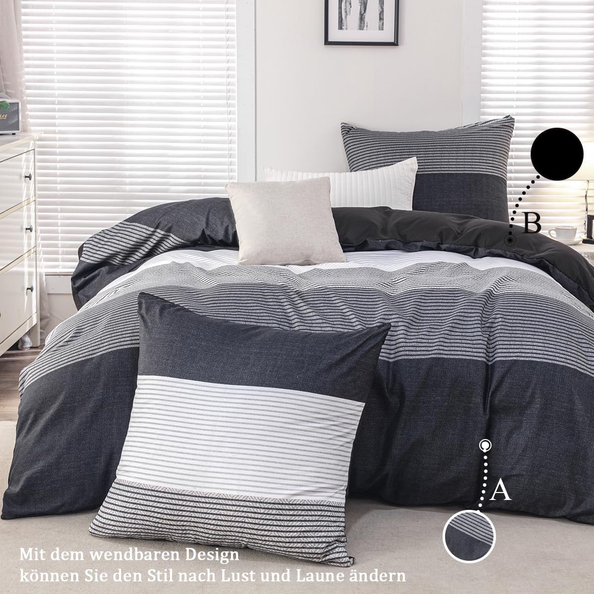 Thumbnail 2 de Nesture Bettwäsche 135x200 Schwarz – 2-teiliges Mikrofaser-Set mit Reißverschluss