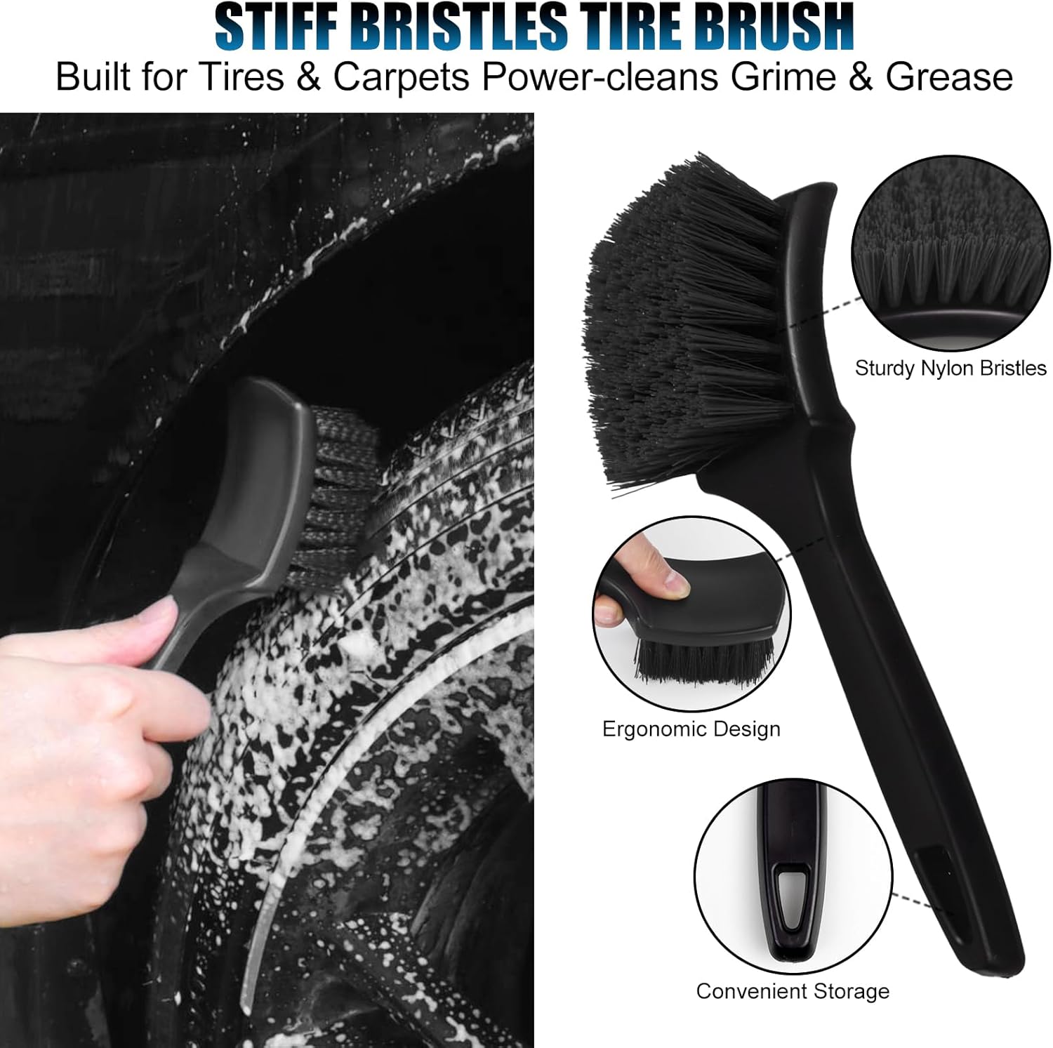 Detalle 1 de TTRCB CWB-8 Wheel and Tire Detailing Brush Kit, 8-Piece with Flexible Brushes