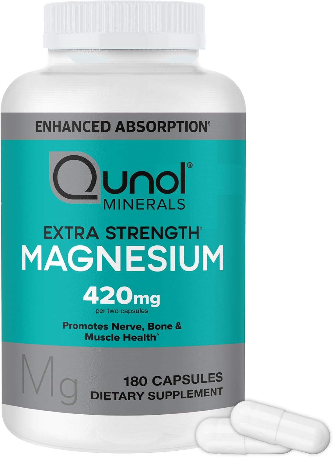 Detalle de Qunol Magnesium 420 mg Capsules, 180 Count, Vegetarian, High Absorption
