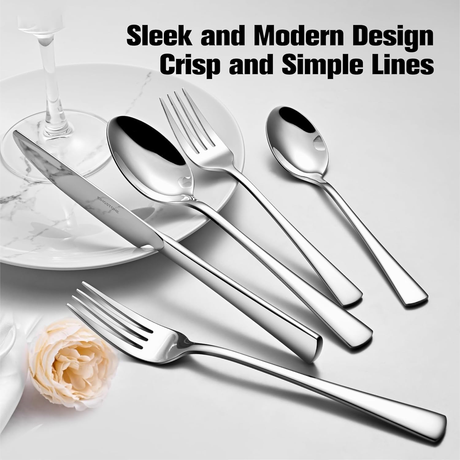 Thumbnail 3 de KINGSTONE 65-Piece 18/10 Stainless Steel Silverware Set for 12 (Dishwasher Safe, Mirror Finish)