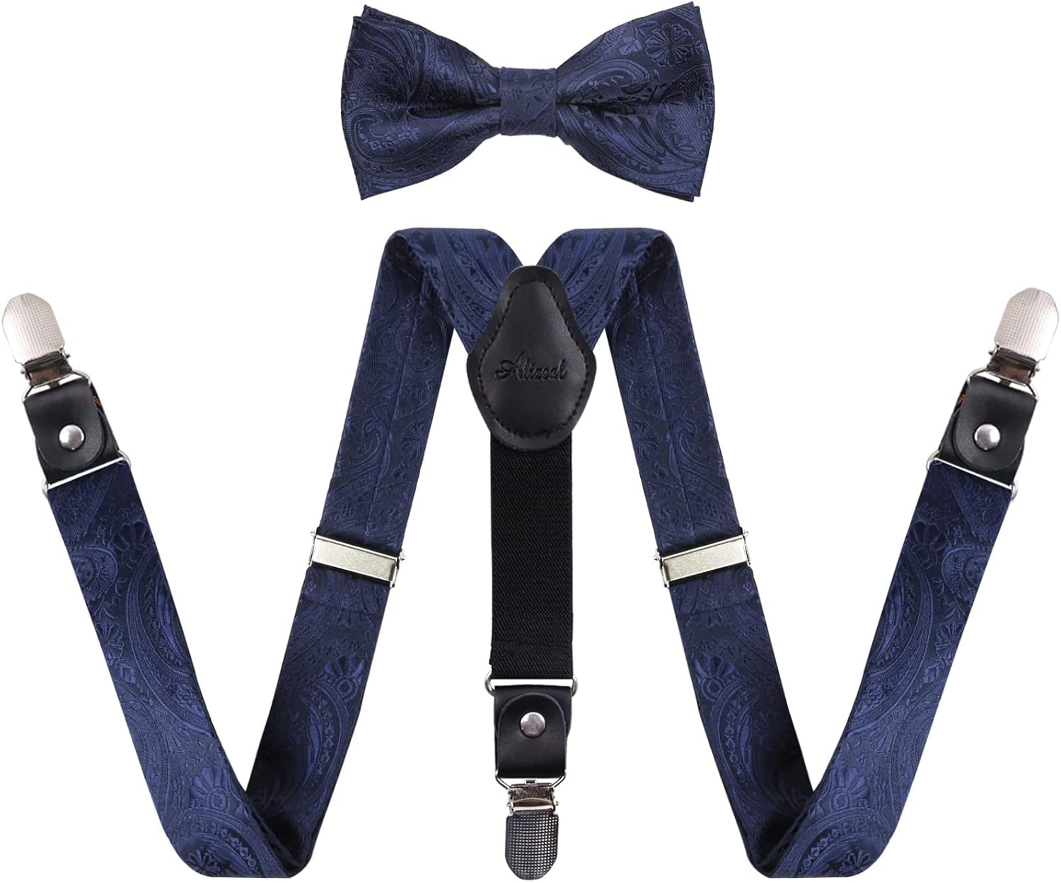 Alizeal Boys Adjustable Floral Paisley Pre-tied Bow Tie and Y Shape 3 Clips Braces Set