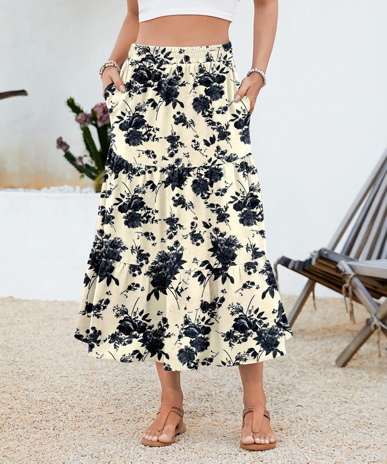 Detalle de YSYOKOW Women's Maxi Skirt Polyester
