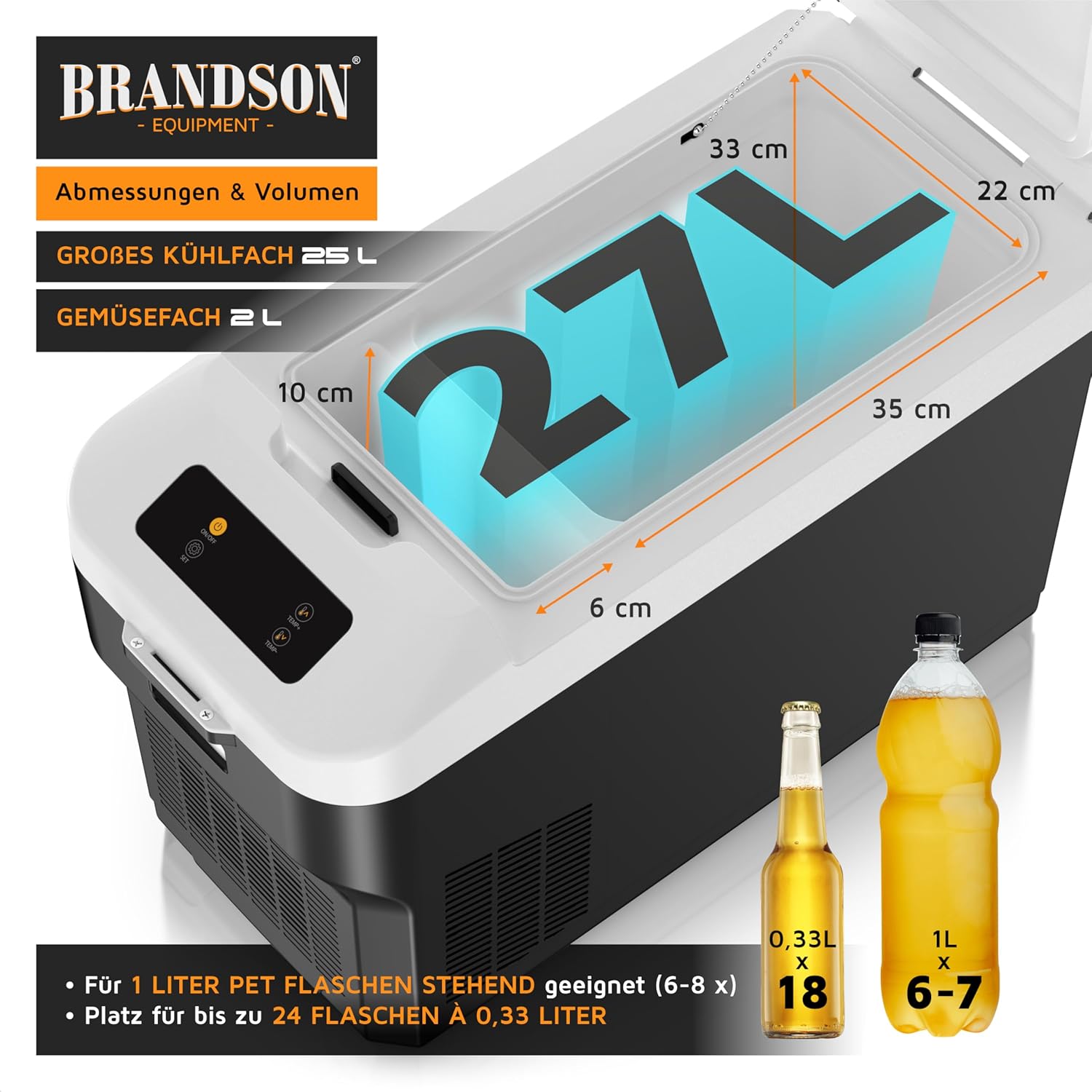 Thumbnail 2 de Brandson Kühlbox elektrisch mit Kompressor XXL 27 L – 12V/230V, zwei Fächer, ECO-Modus