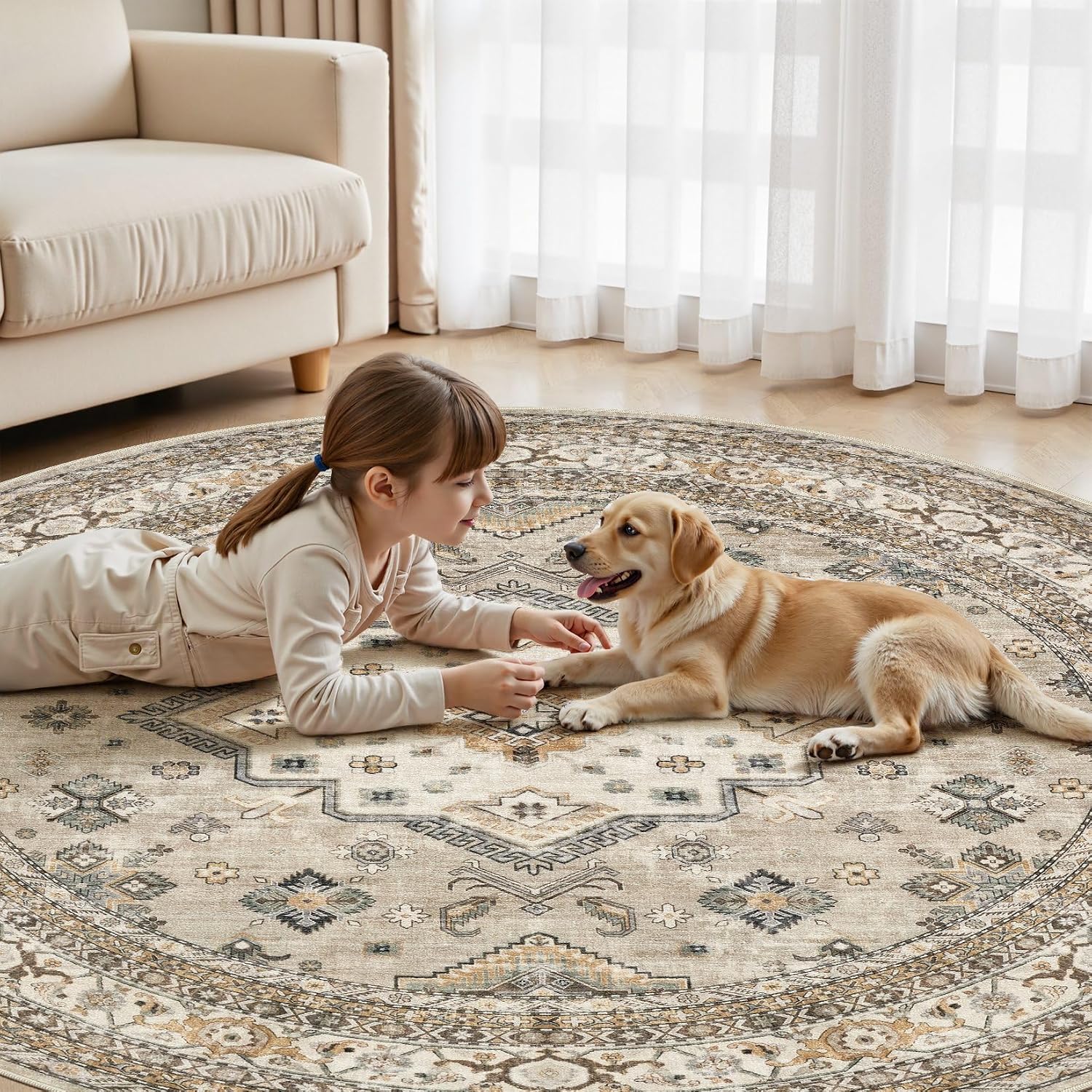 Thumbnail 4 de 8ft Round Vintage Area Rug 8x8