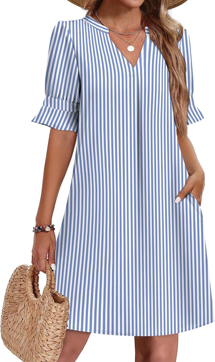 Thumbnail 6 de Zeagoo Summer Dresses for Women 2026 V Neck Ruffle Sleeve Loose Shift Dress
