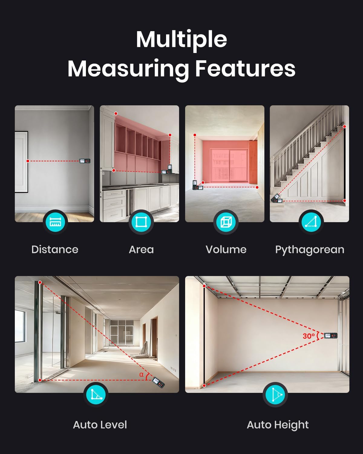 Detalle de MiLESEEY 120M Laser Measure Device – 229ft Digital Laser Tape with Angle Sensor
