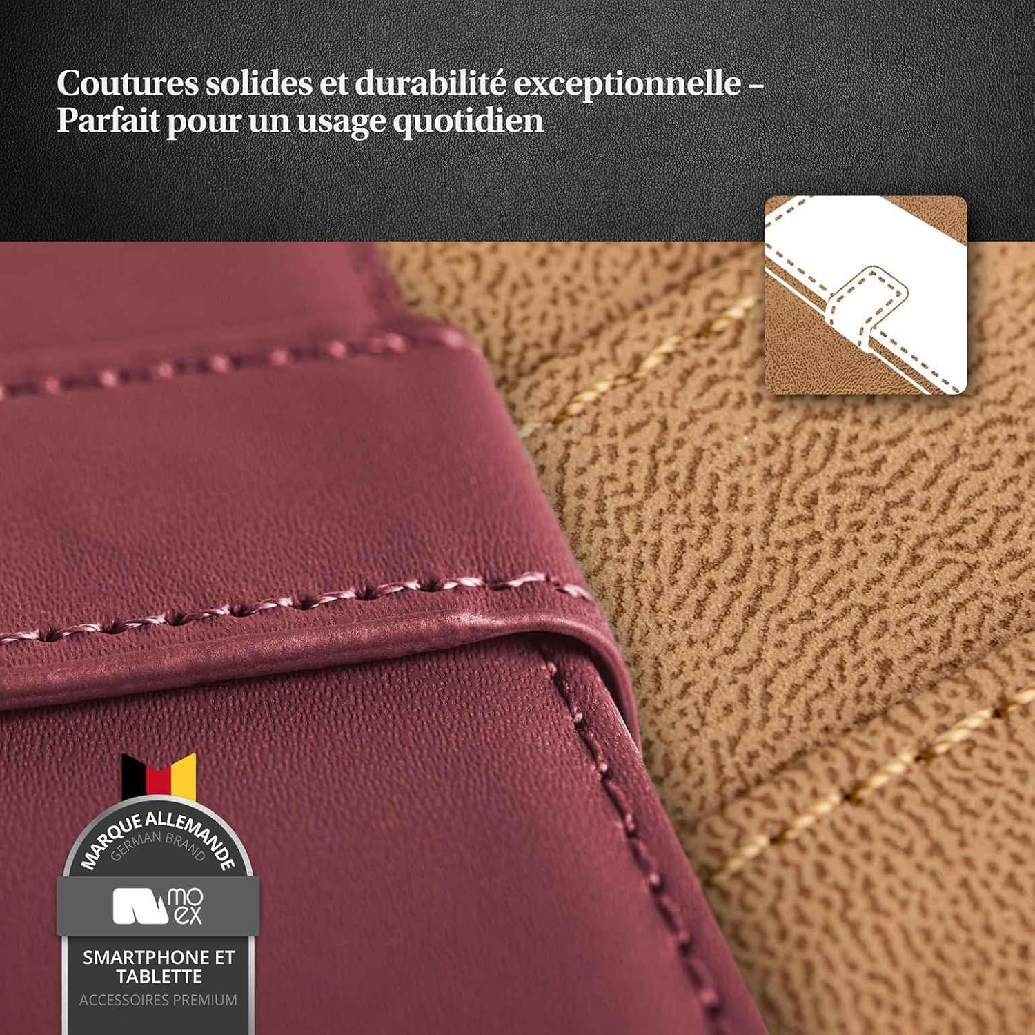 Thumbnail 4 de moex Étui à rabat pour Samsung Galaxy A5 (2015) – cuir végétalien Marron-Rouge, 360°