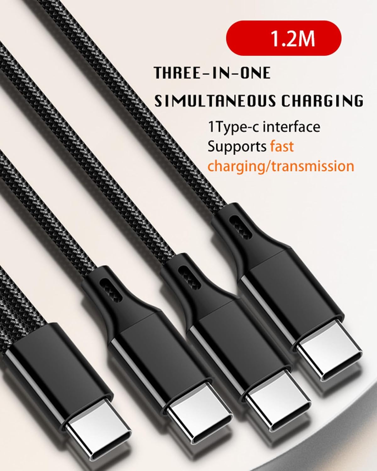 Thumbnail 3 de YIMINGOUFEI 3-in-1 USB-C Cable: 5A PD, Nylon Braided, 1.2m per Branch