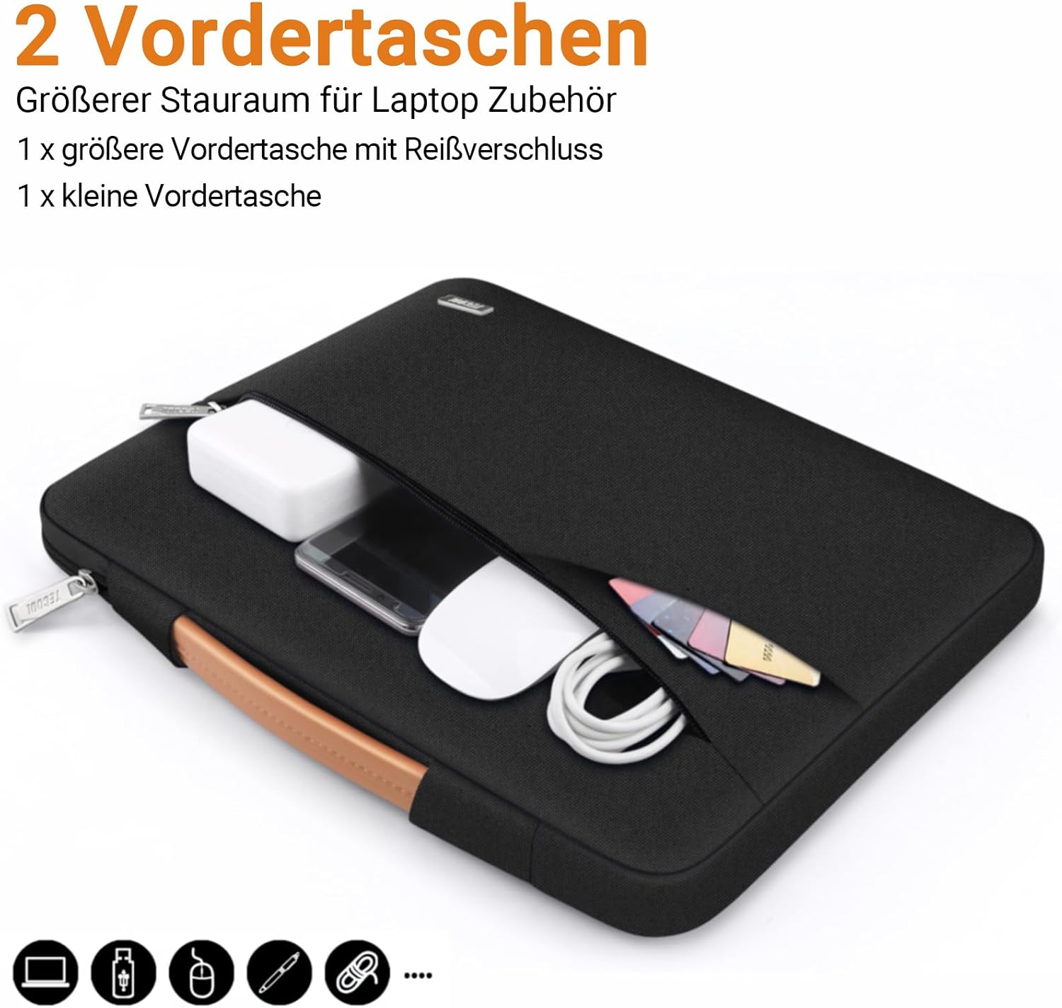 Detalle de TECOOL 15,6 Zoll Laptoptasche / Hülle wasserdicht, stoßfest – für 15–15,6" Laptops (Schwarz)