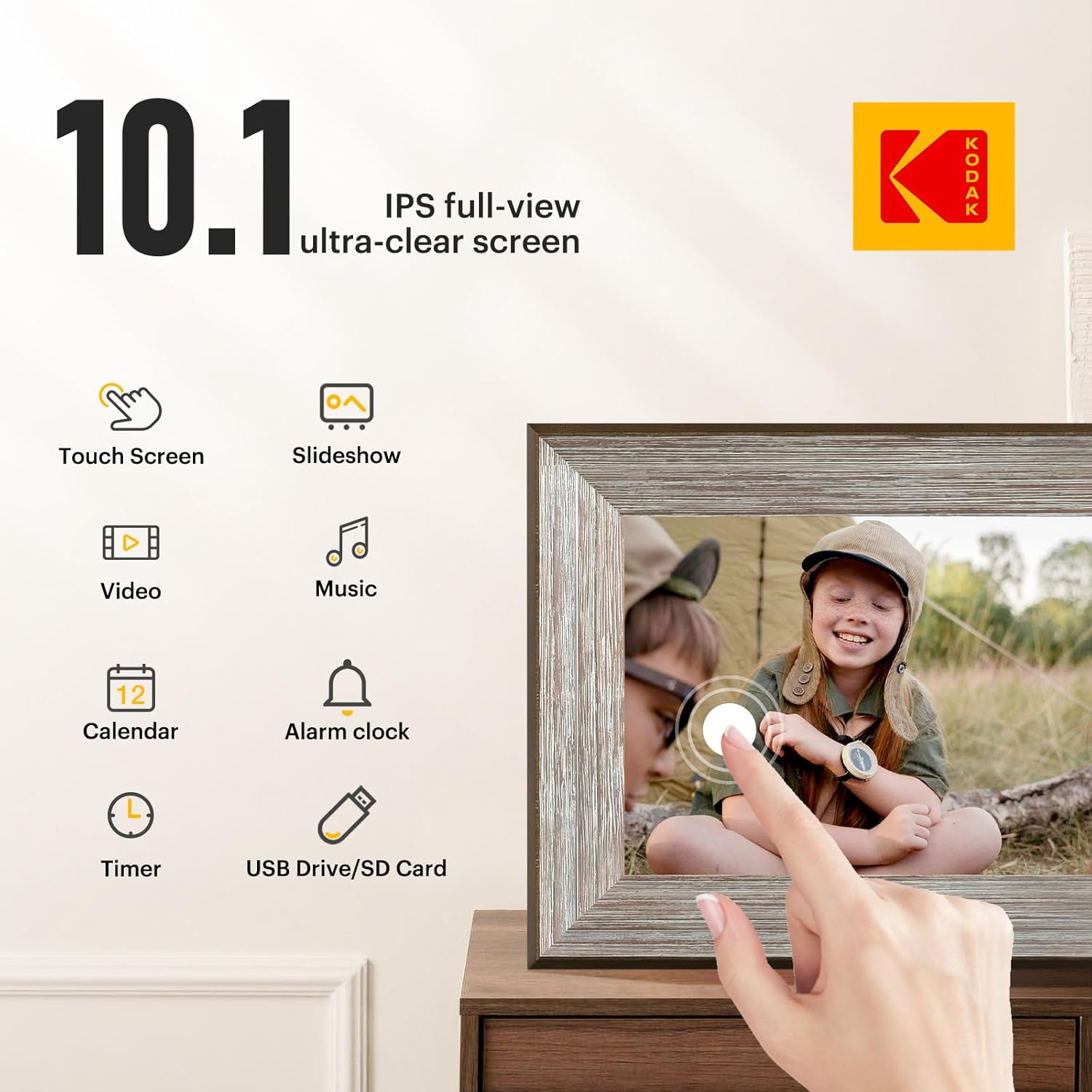 Detalle de KODAK Cadre Photo Numérique WiFi 10'' — Cadre Photo Bois avec Écran Tactile IPS, 32 Go, Partage via App
