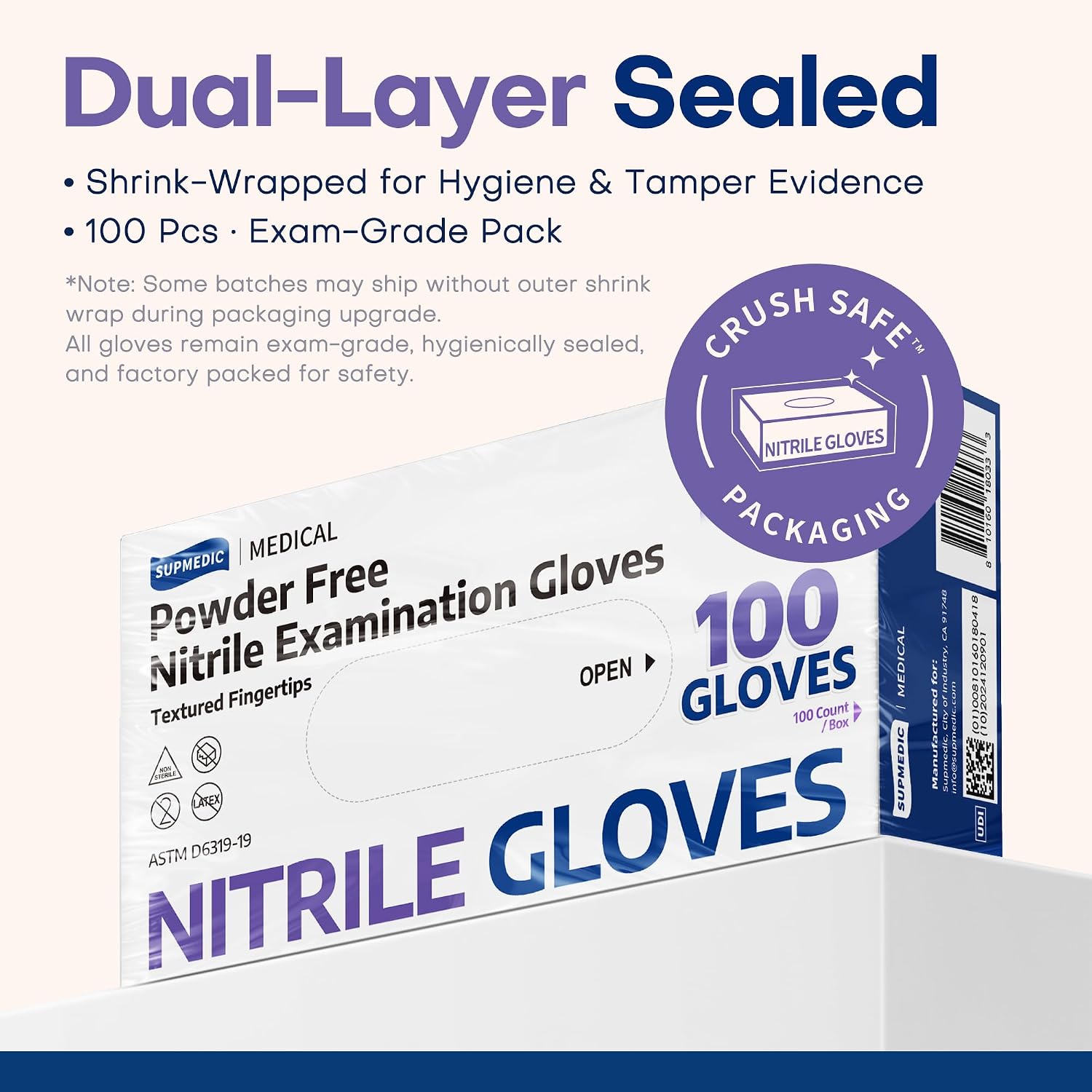 Detalle de Supmedic Soft Max Nitrile Exam Gloves, Powder-Free Violet, 100 Count