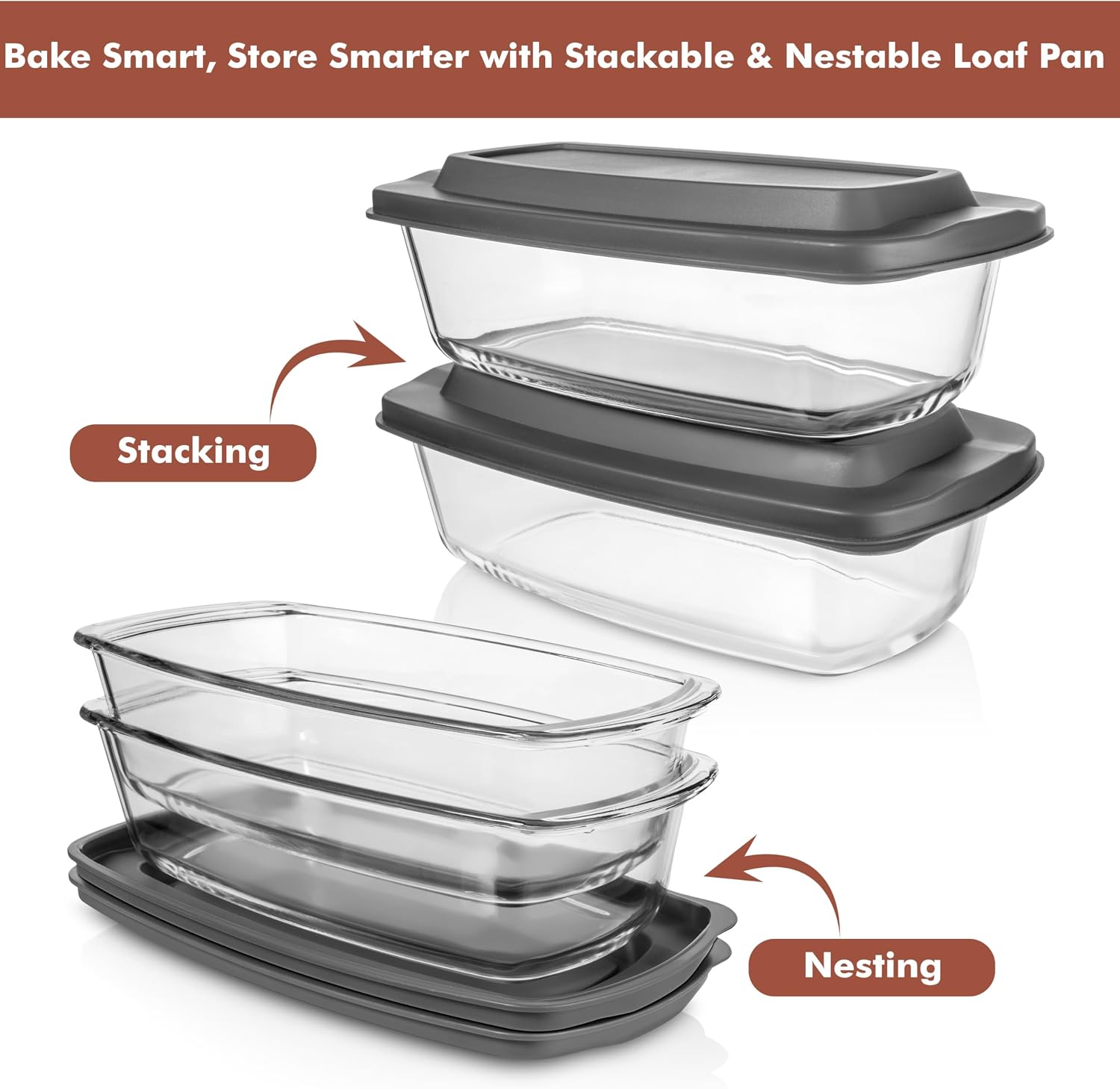 Detalle 2 de Razab LARGE 7.6-Cup Glass Loaf Pan Set