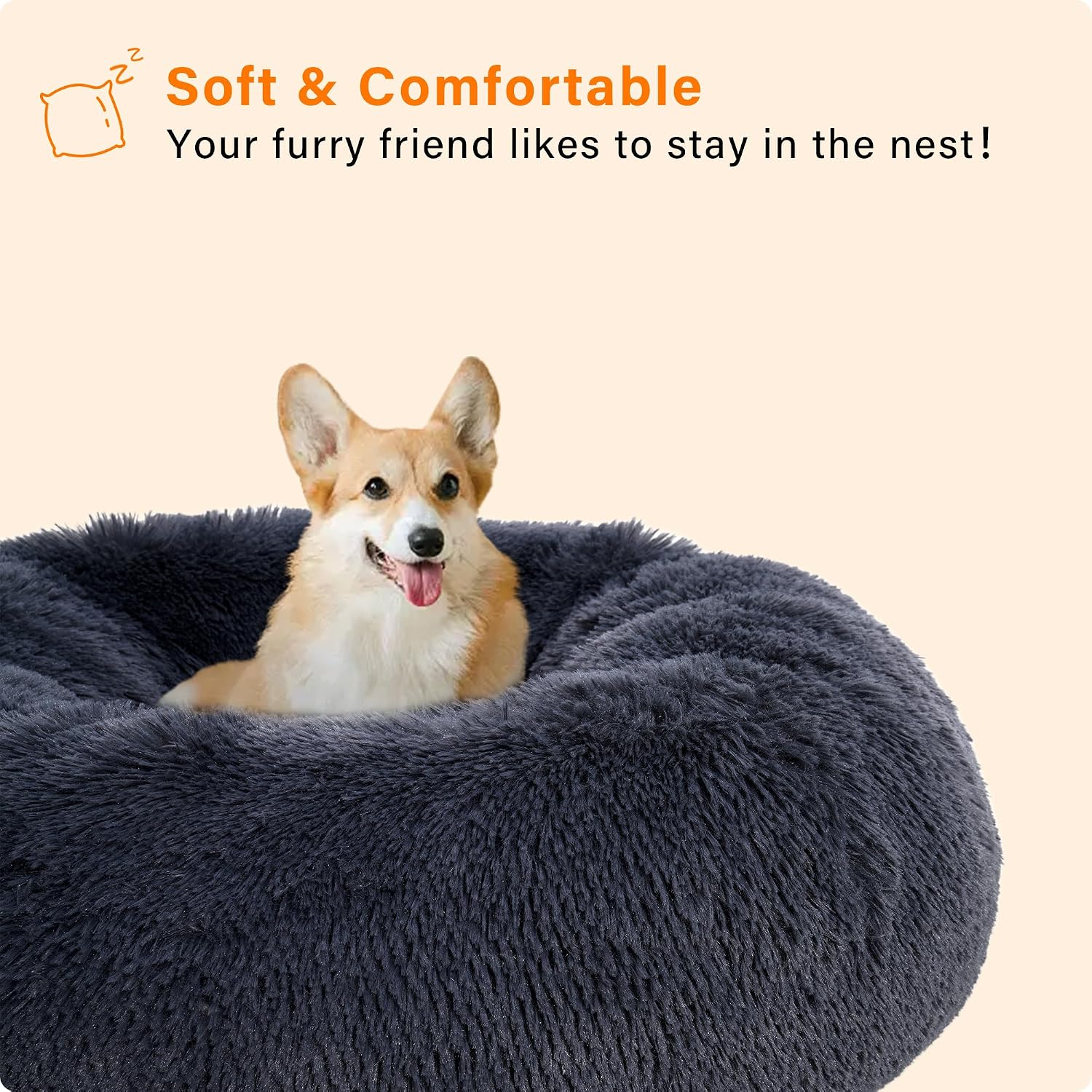 Thumbnail 2 de HMTOPE orthopädisches rundes Hundebett 70 cm Ø – dunkelgraues Donut-Kuschelkissen, waschbar