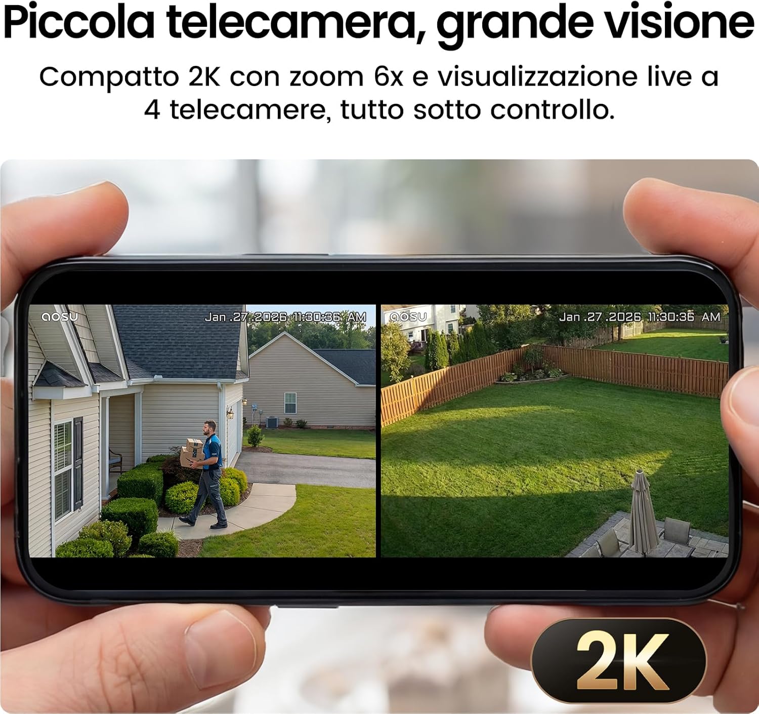 Detalle 2 de aosu Cámara di Vigilanza 2K Exterior Solare Kit 2 Cámaras con Aosubase 2.0 - Soluzione wireless 24/7