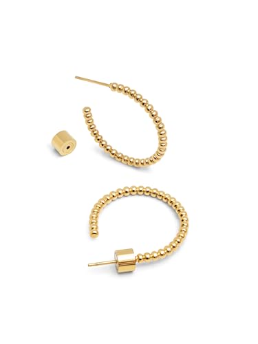 Detalle de SINGULARU Pendientes Pebble Dots M en Acero bañado en Oro 18Kt, cierre silicona