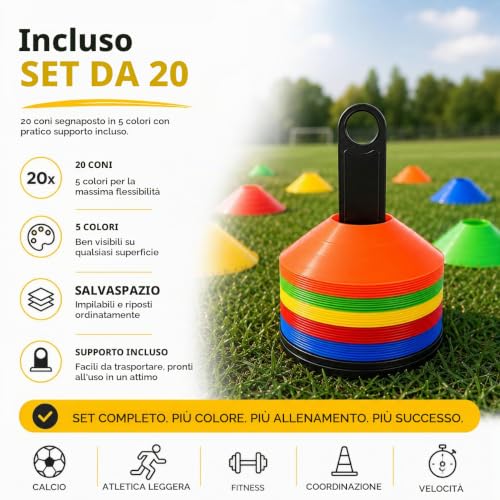 Detalle de AthleJoy 20x Coni da Allenamento Calcio – Segnalatori Sportivi per Campo, Accessori per Scuola, Club e Attività Outdoor