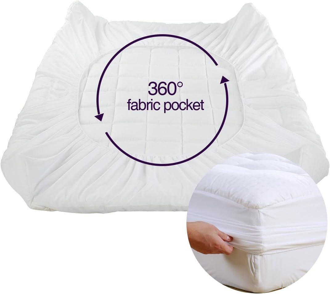 Detalle de EASELAND King Quilted Mattress Pad Cover (Deep Pocket, 21"), Cotton Top & Down-Alternative Fill