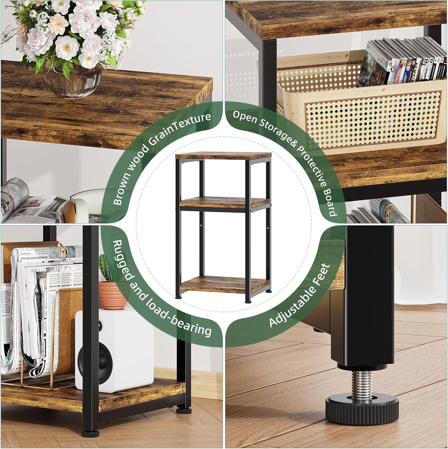 Thumbnail 6 de Simple Trending Side Table: Rustic Brown 3-Tier End Table for Small Spaces