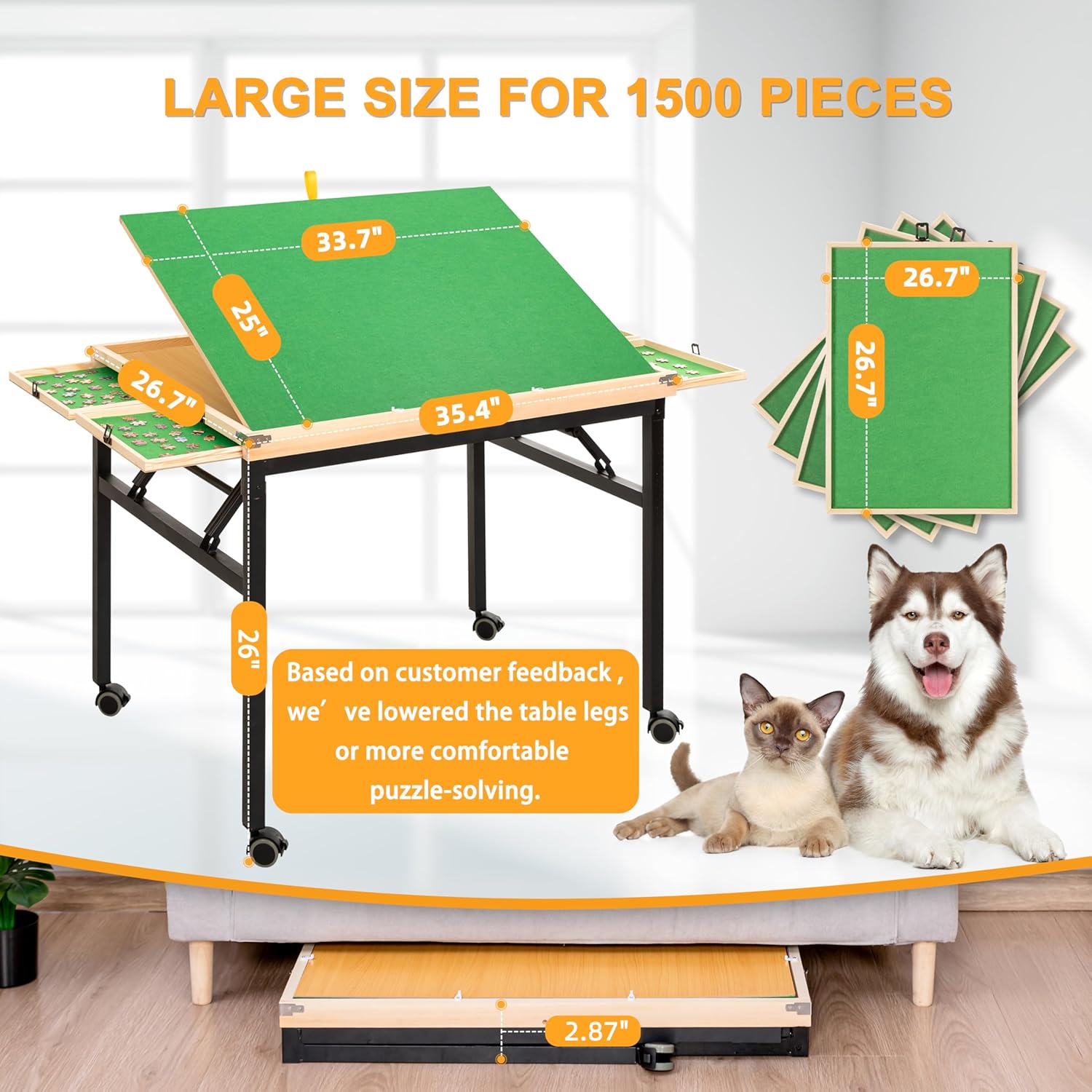 Thumbnail 1 de BittPicc Puzzle Table with 4 Drawers & Wheels — 1500 Piece Foldable Adjustable Jigsaw Table