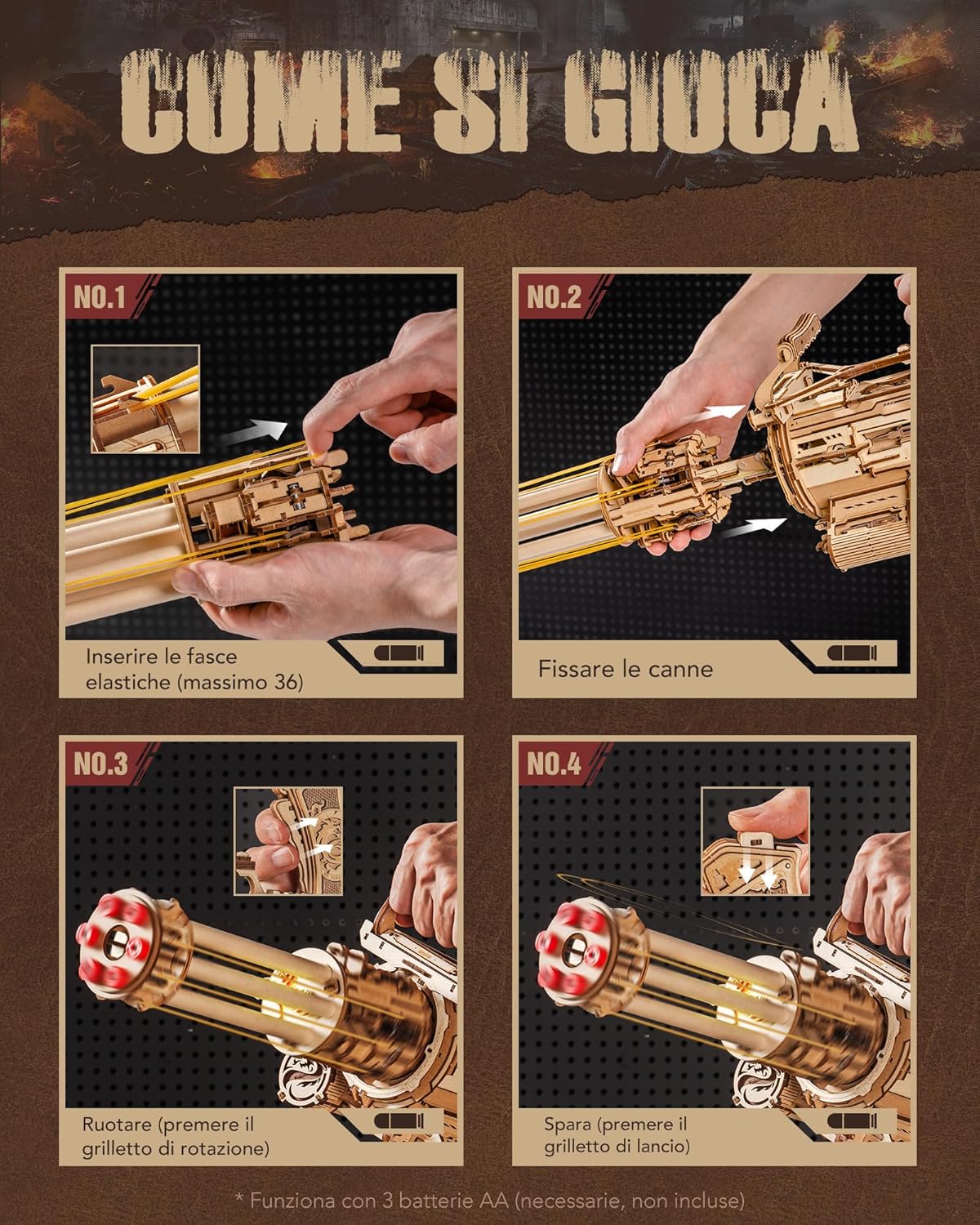 Thumbnail 3 de ROKR Puzzle 3D in Legno LQA01 – Modello rotante a 6 cilindri, 412 pezzi, senza colla né attrezzi