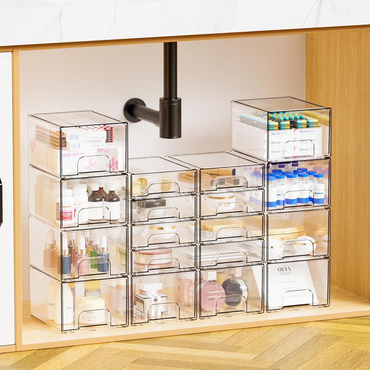 Thumbnail 5 de Yieach 4 Pack Clear Stackable Storage Drawers 📦