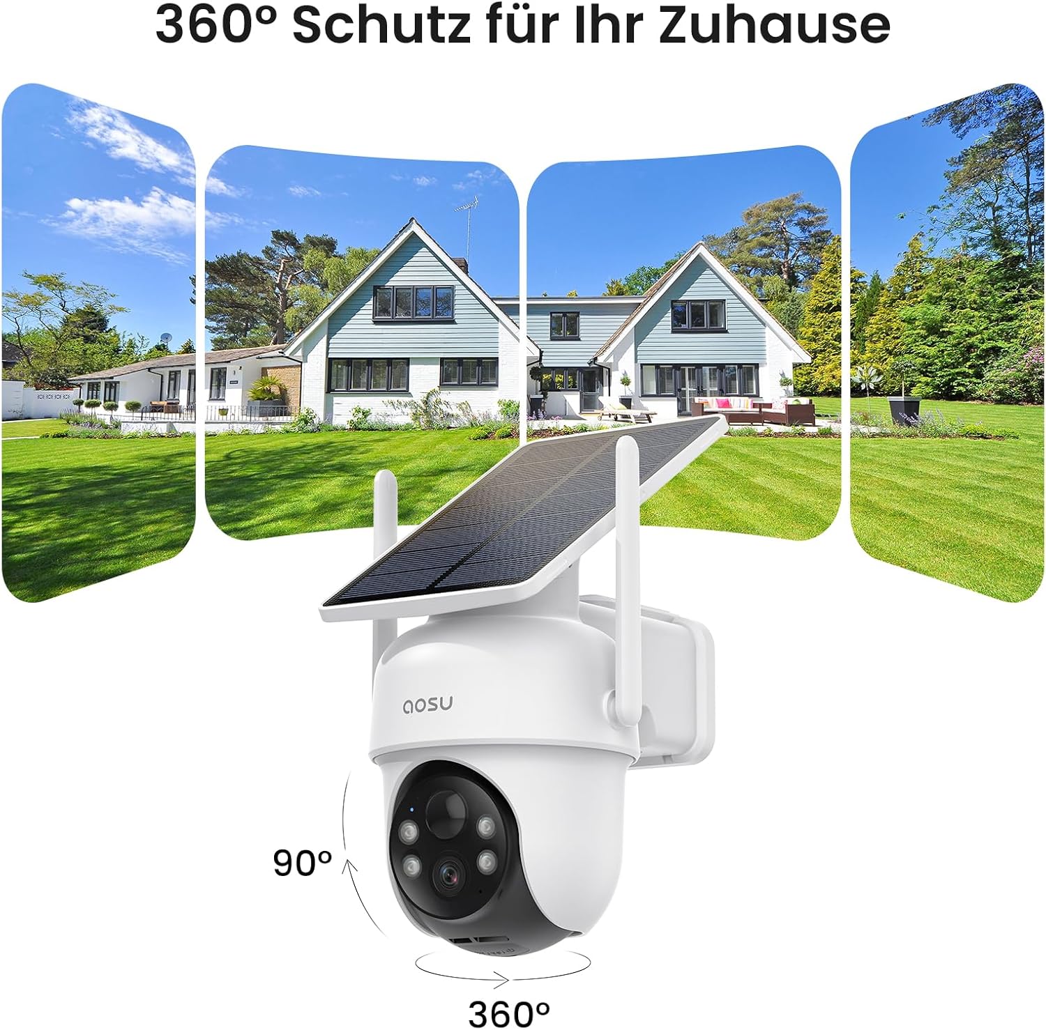 Thumbnail 1 de AOSU 2K Überwachungskamera Außen Solar Akku – 4-Kamera-Set mit aosuBase, Ohne Abonnement