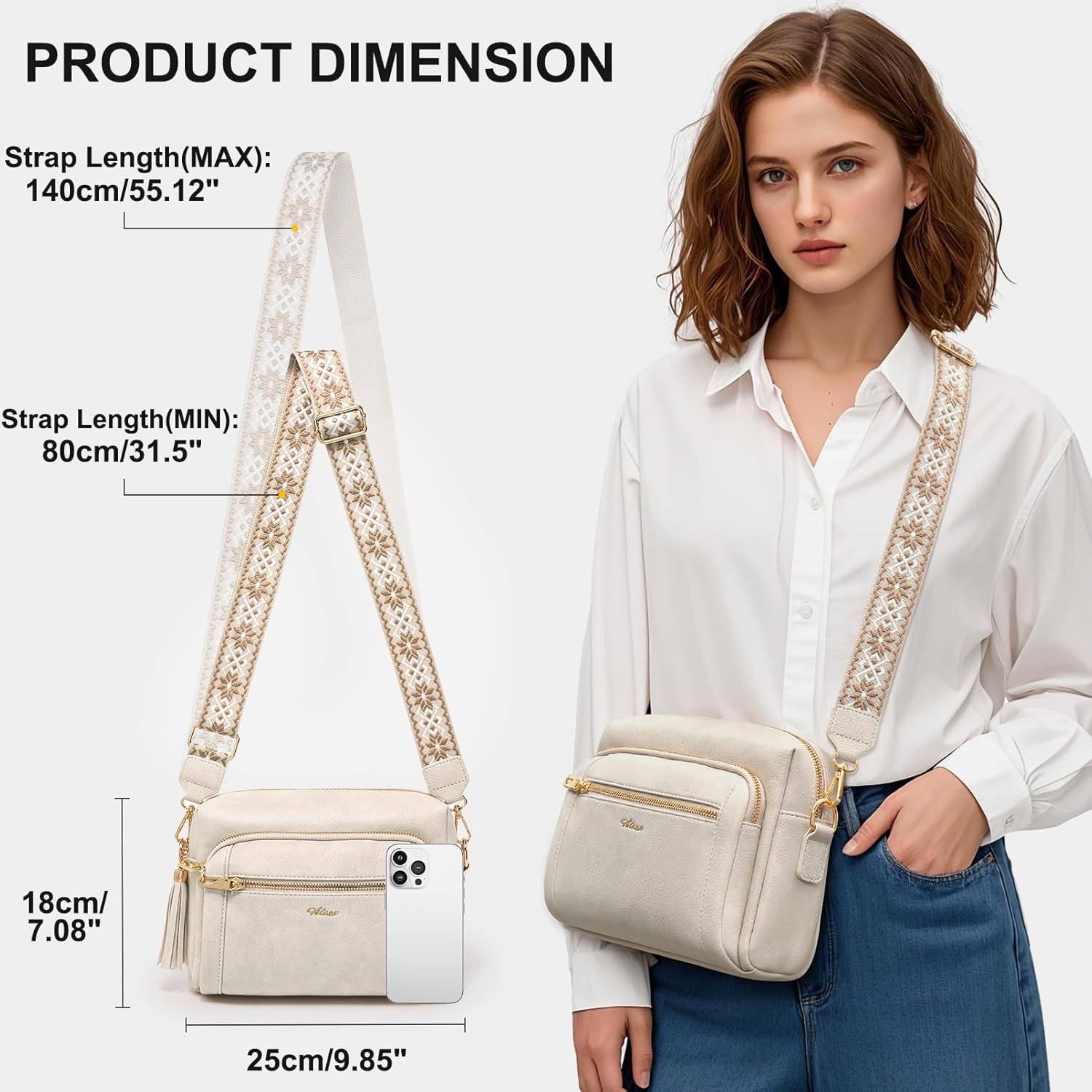 Thumbnail 5 de HILAEX Women’s Cross Body Bag with anti-theft clip and 4 zip compartments