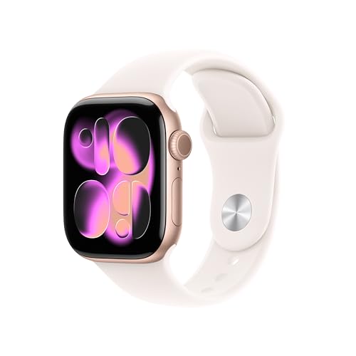 Detalle de Apple Watch Series 11 GPS 42mm in Rose Gold Aluminum with Light Blush Sport Band
