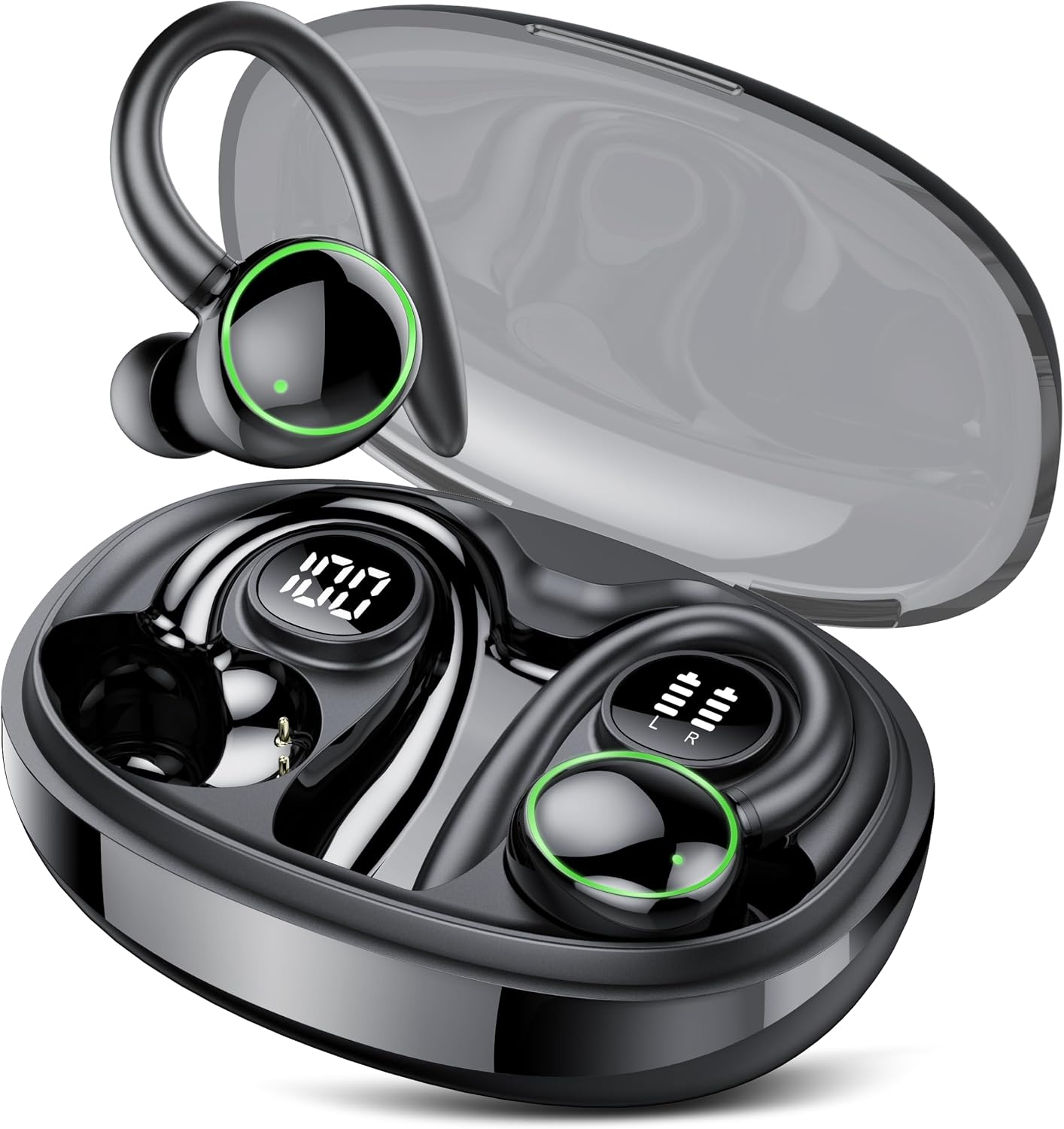 Detalle de PEFUPEW Bluetooth Kopfhörer Sport – Kabellose In-Ear mit 5.3, ENC Noise Cancelling, 48 Std Laufzeit, IP7, LED-Anzeige