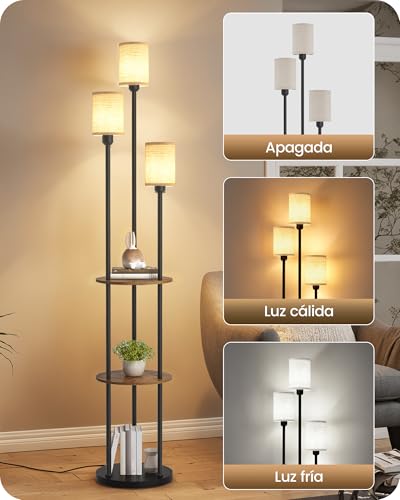 Detalle de GOEBLESON Lámpara de Pie con Estante Beige Vintage: iluminación suave y dos estantes para salón