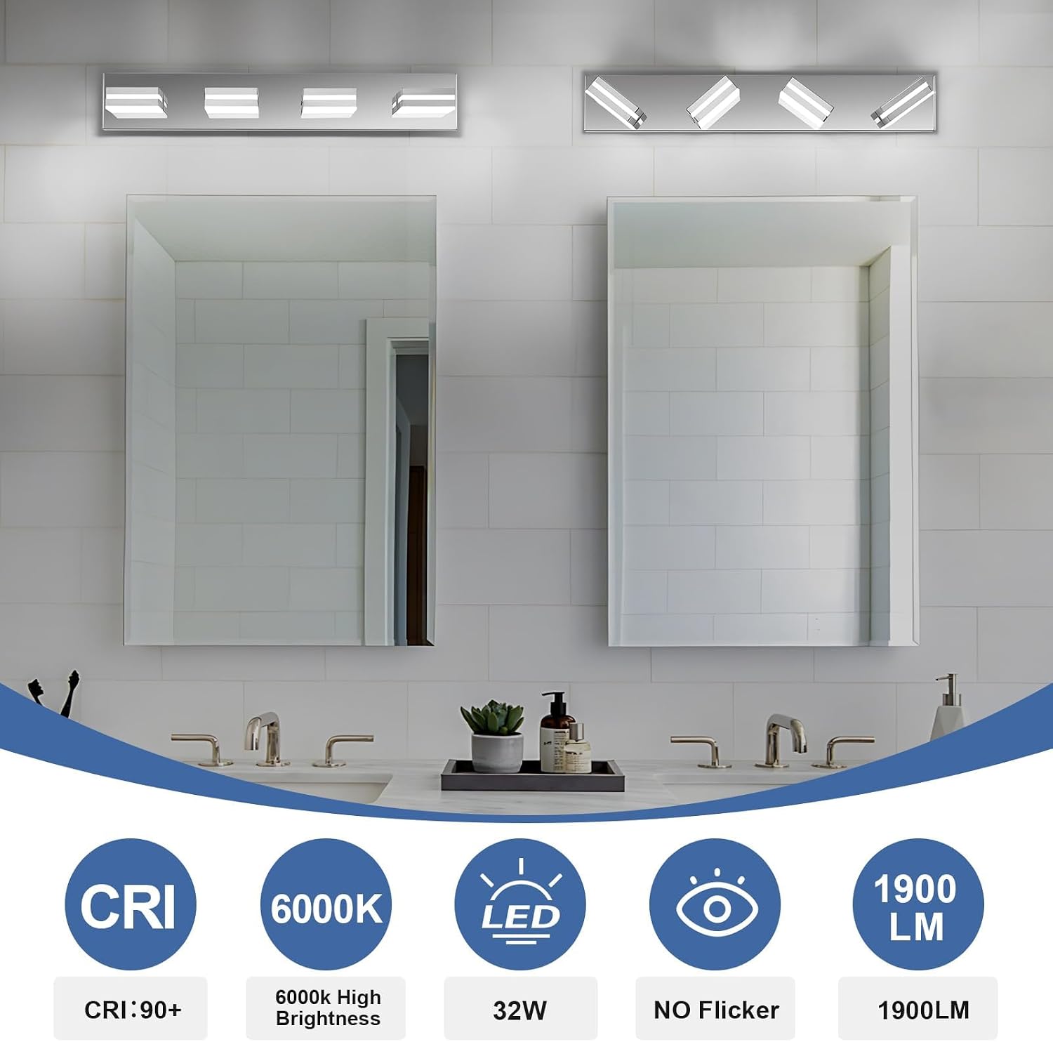 Detalle de JZEKVN 20260526001 4-Light LED Vanity Fixture, 6000K, 350° Rotatable Heads