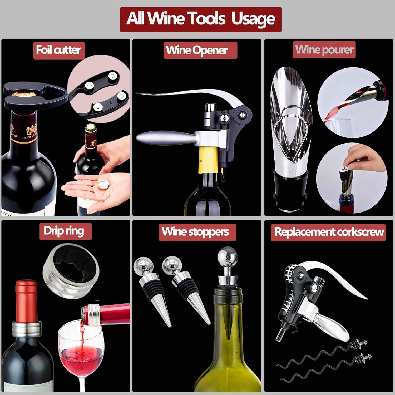 Detalle 1 de Wine Bottle Opener Corkscrew Gift Set 8pc 🍷