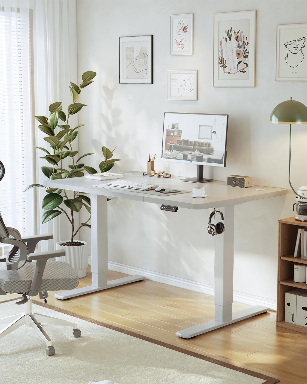 Thumbnail 1 de JUMMICO scrivania regolabile in altezza elettrica con smart panel e USB (120 x 60 cm) – grigio