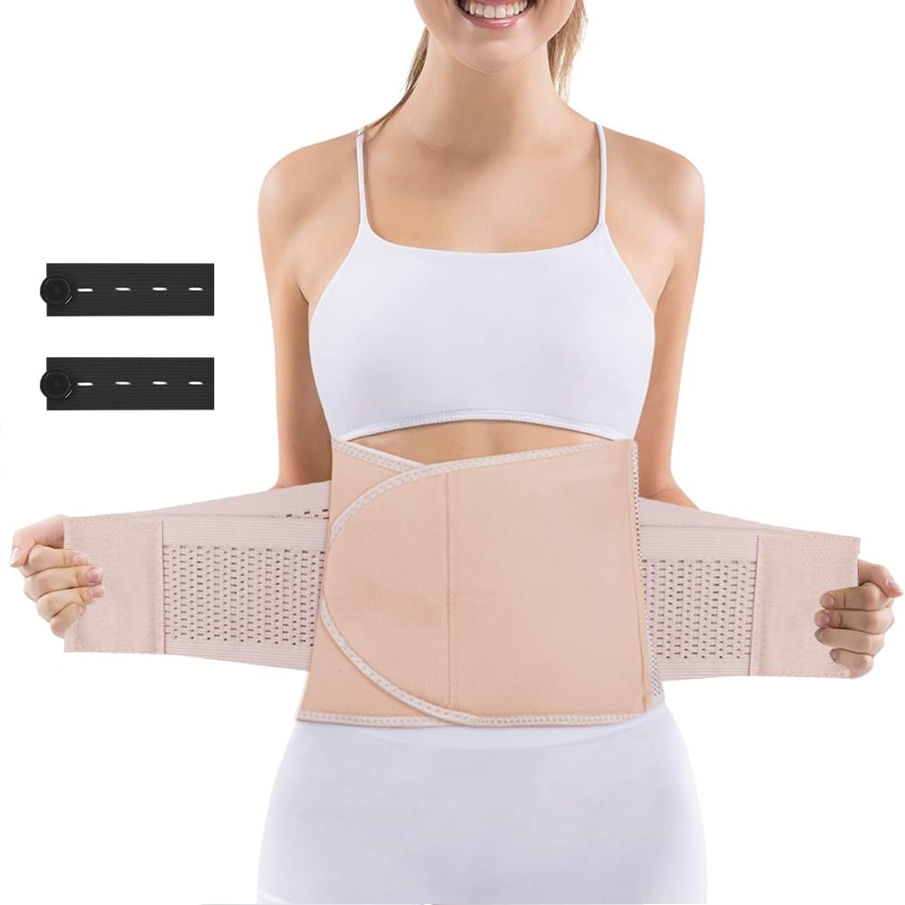 Detalle de AOGOE 4817245 magbälte efter förlossning, 110 cm, beige med justerbar kompression