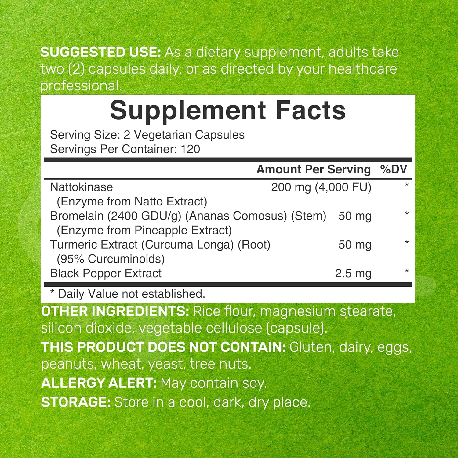 Detalle 2 de Nattokinase Supplement 240 Veggie Capsules