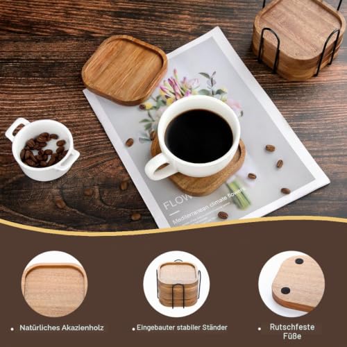 Thumbnail 2 de HALE OTEIR Untersetzer Holz für Gläser – 6er Set aus Akazienholz, rutschfest mit Halter