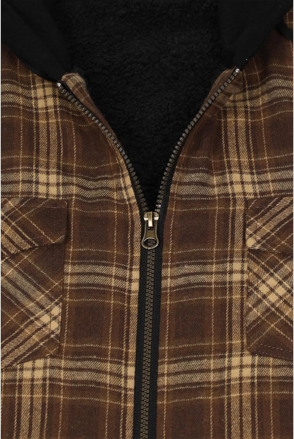 Detalle 2 de ZENTHACE Men's Sherpa-Lined Plaid Shirt Jacket with Hood and Full Zip