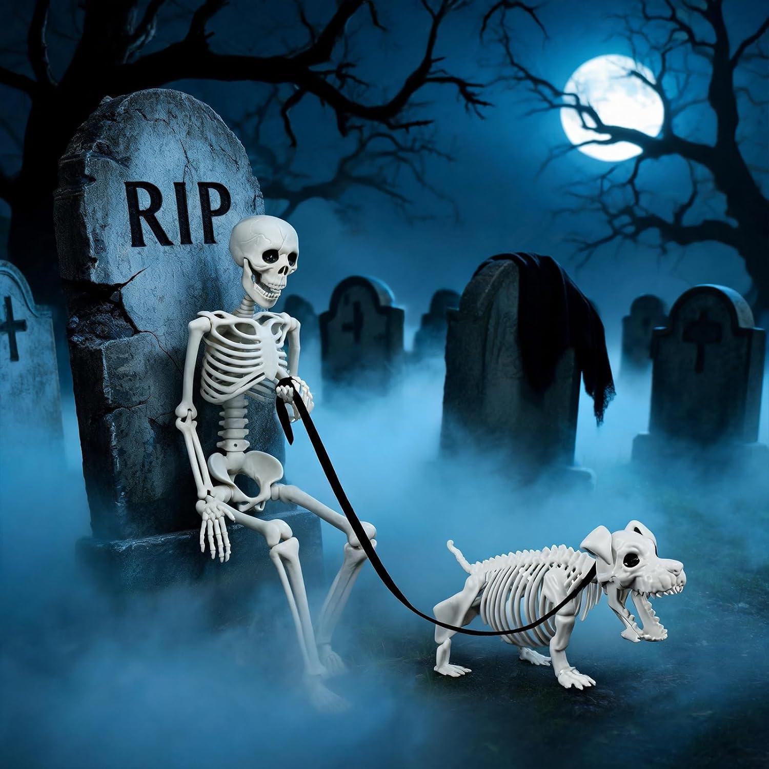 Detalle de UZYZMS 1 Posable Human and Dog Skeleton Halloween Decor, 36-Inch
