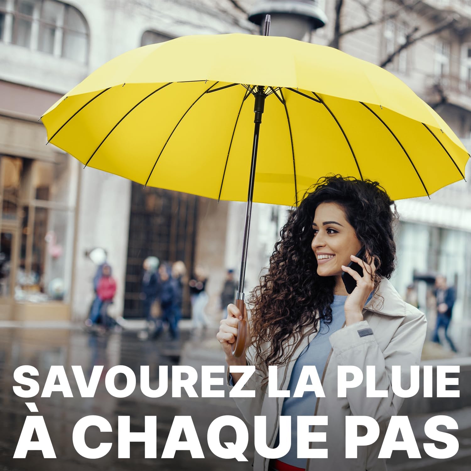 Thumbnail 4 de Royal Walk Parapluie Automatique XXL pour deux – résistant au vent, manche en bois, 16 baleines et ouverture one‑touch