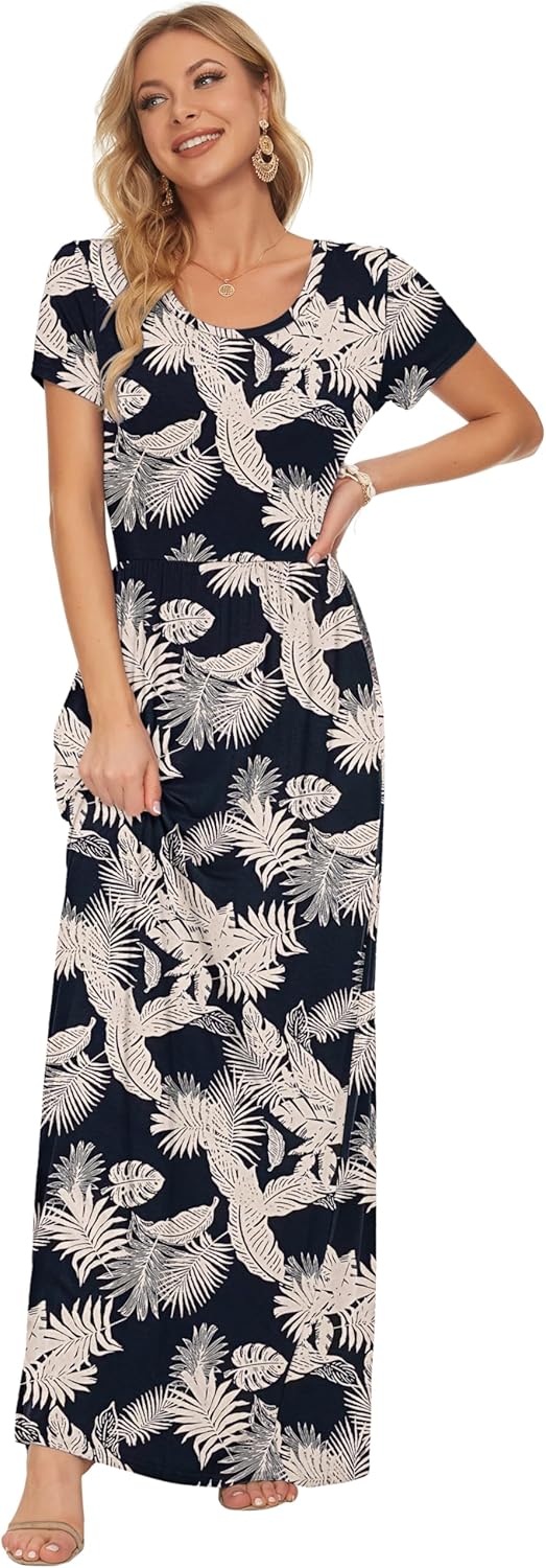 Thumbnail 2 de AUSELILY Damen Maxi-Kleid mit Taschen – sommerliches Casual-Design, Kurzarm