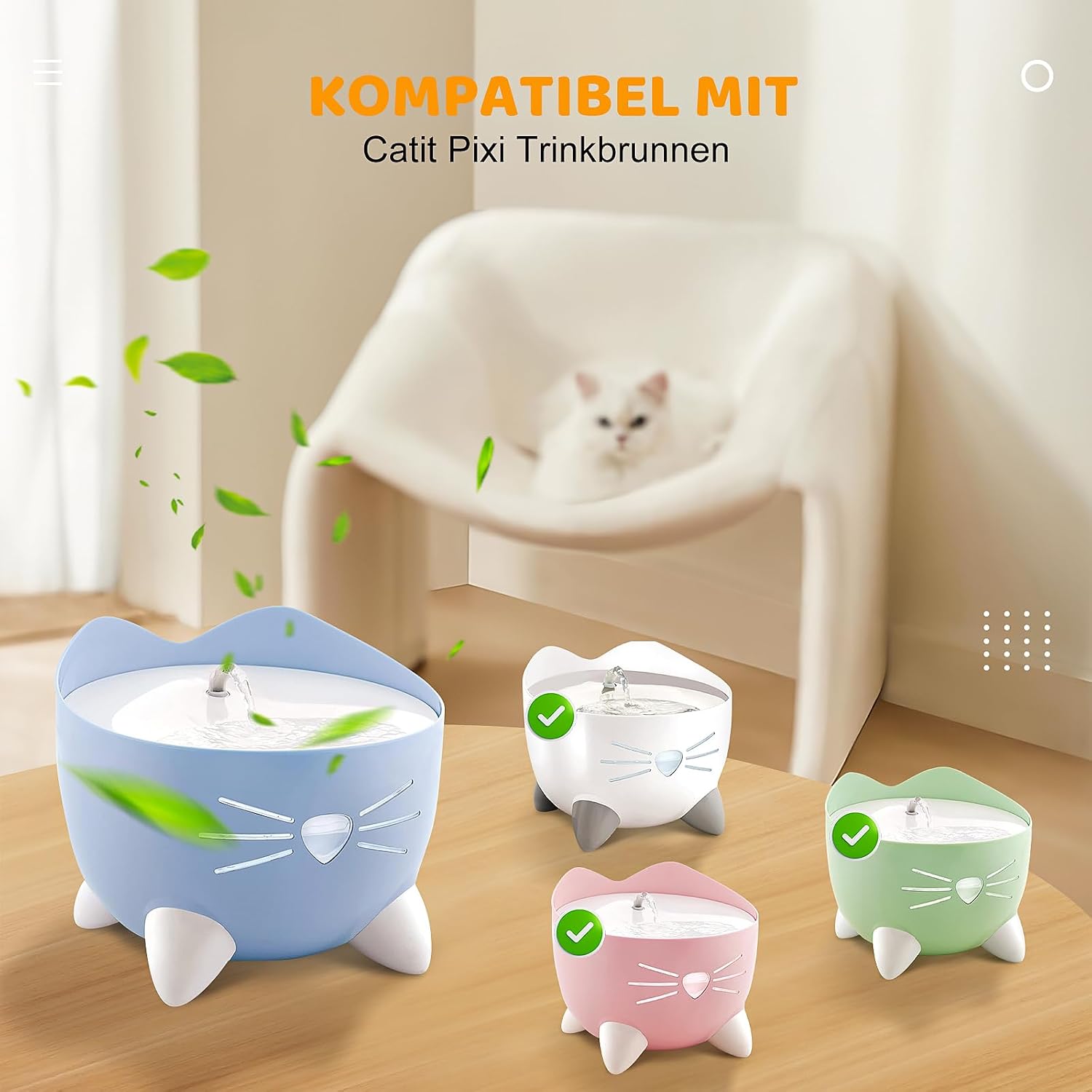 Detalle 2 de 16 Katzenbrunnen-Filter als Ersatz für Catit Pixi Trinkbrunnen – Dreifachfilter-System mit Aktivkohle, Harz & Vlies, inkl. 2 Schläuche